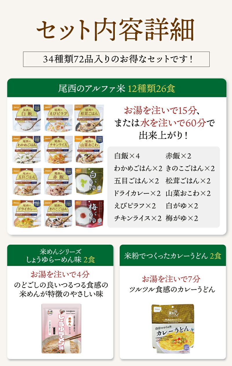 ごはん派!! 10日分 食糧備蓄 非常食セット 34種類72品