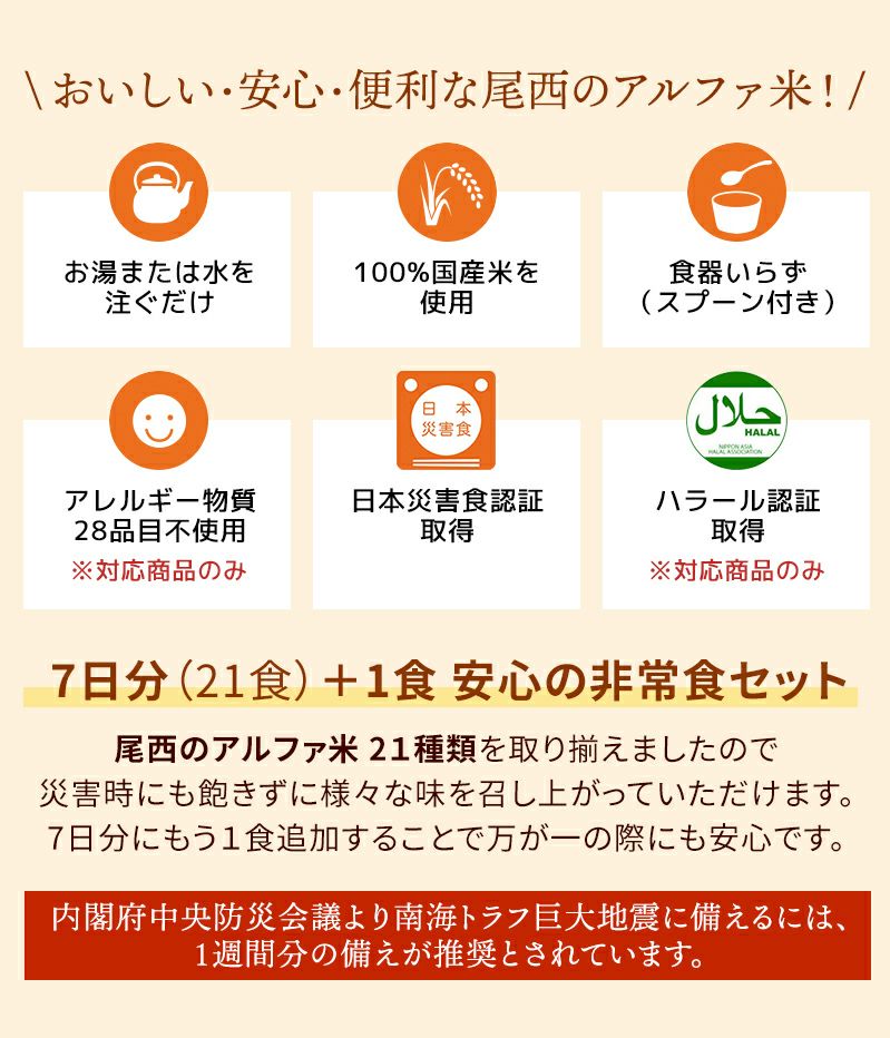 おいしい・安心・便利な尾西のアルファ米